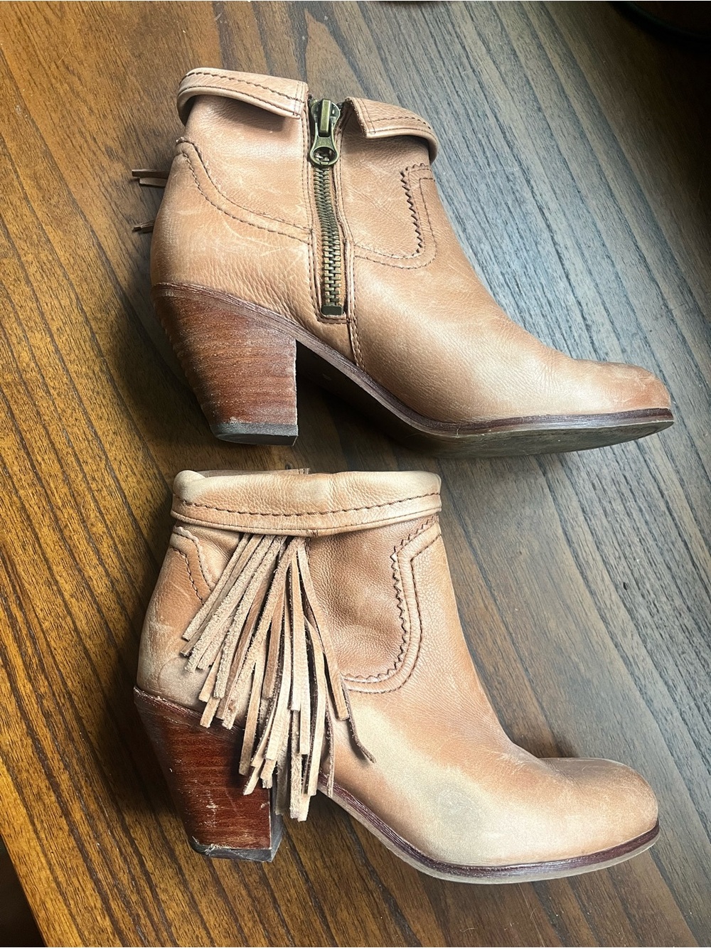Sam Edelman Louie Tan Leather Fringe Ankle Boots 8.5 Western Boho Booties